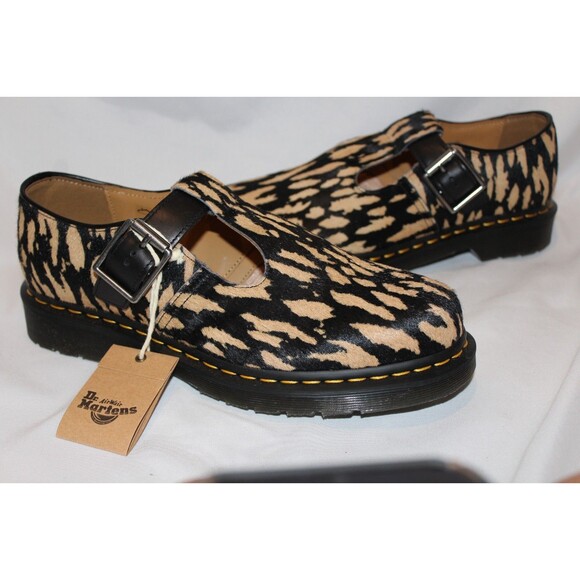 Dr Martens Genuine Calf Hair T-Bar Oxfords Camel Black NWT SZ 10 $170 - Picture 4 of 6